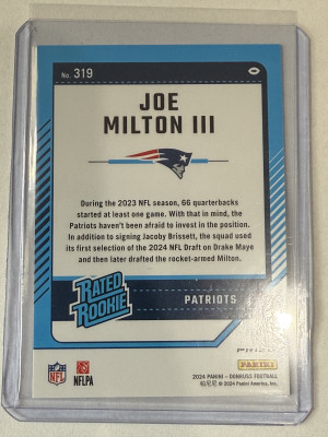 2024 Donruss Joe Milton III Red Wave Optic Preview back